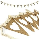 OZXCHIXU(TM) Vintage Heart Jute Burlap Bunting Banner Hessian Flag for Wedding Party Decoration White Lace 2.5m