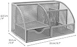 EXERZ Desk Organiser Mesh Desk Tidy Caddy Pen Holder 7 Compartments Silver Grey view 4