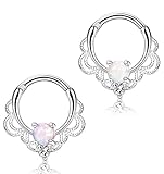 FUNRUN JEWELRY 2PCS 16G Stainless Steel Created-opal Septum Ring Hoop Nose Ring Body Jewelry Piercing White Pink