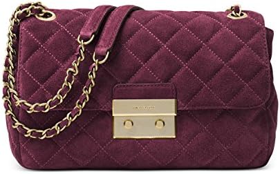Michael Kors Sloan Quilted Suede Chain Shoulder Bag Large (Plum)