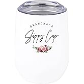 Andaz Press Funny Mother's Day Wine Tumbler with Lid, Grandma's Sippy Cup, 12 Oz Stemless Stainless Steel Insulated Birthday Christmas Gift for Grandma Nana Mama Tumbler Mom Tumbler Mom to Be