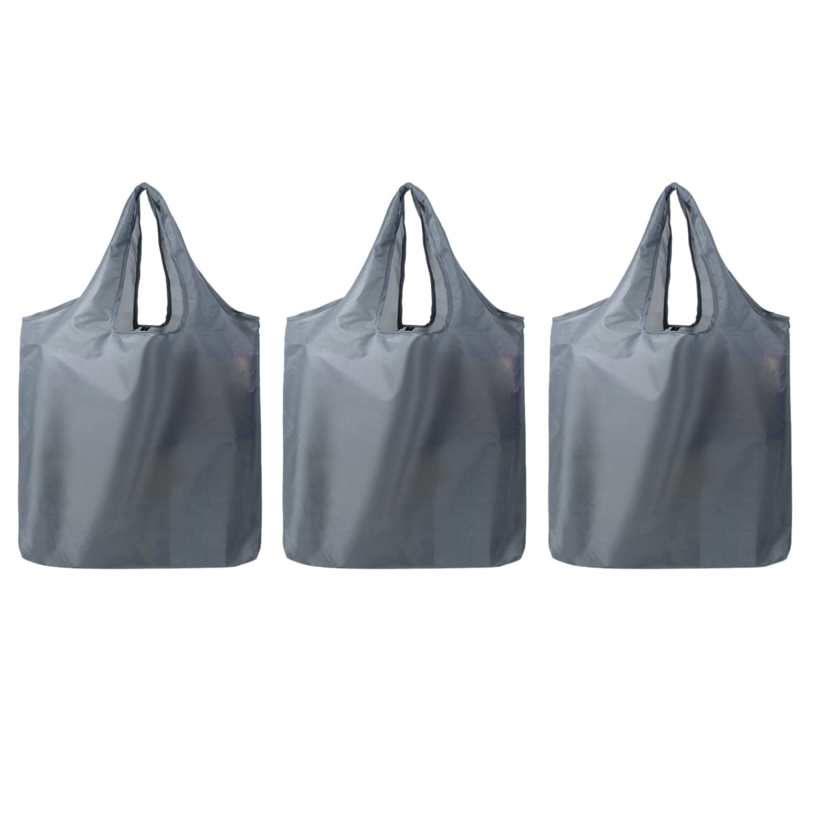 CHENGZI 3 Pac Reusable Grocery Bags Lightweight Shopping Bags, Fold Up Shopper With Attached Pouch, Washable, Durable for Men Women (GRAY)