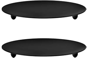YYaaloa 2 pcs Black Decorative Iron Plate Candle Holder 4.33'' Candle Stand Candle Plate for LED & Wax Candles, Incense Cones, Spa, Weddings (Black-2 Pack)