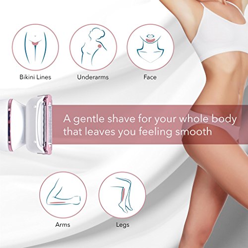 LivingPro Waterproof & Rechargeable Electric Lady Shaver Kit + Facial Brush, 4 Interchangeable Heads for Precise Trimming for Leg Armpit Arm Bikini Line & Facial Cleansing - Thumbnail 3