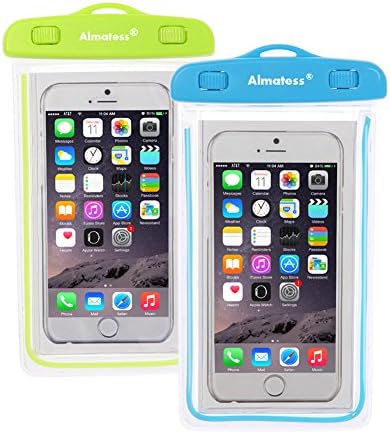 Almatess Waterproof Case Universal Dirtproof Snowproof Pouch Dry Bag for iPhone 7 iPhone 7 Plus, Samsung Galaxy S6/S6 Edge - Fit for Cell Phone up to 6'' Diagonal (Blue+Green, Pack of 2)