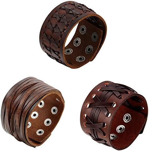 OIDEA Assorted 3pcs Mens Punk Multistrand Leather Braided Bangle