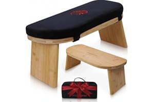 Yoga Dood Meditation Bench - Folding Bamboo Meditation Stool with Velvet Cushion & Carry Bag, Seiza Prayer Bench
