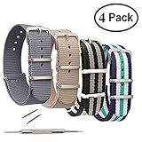 STYLELOVER 4 Pack NATO Watch Bands, Ballistic Nylon Watch Straps - Choices of Colors & Widths 16mm 18mm 20mm 22mm or 24mm