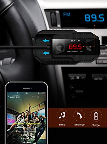 image for REIIE Wireless Auto-Scan FM Transmitter Radio Adapter Car Kit with Cl