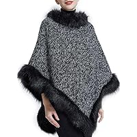 Spicy Sandia Ponchos for Women Oversize Pullover Faux Fur Thicken Cape, Black