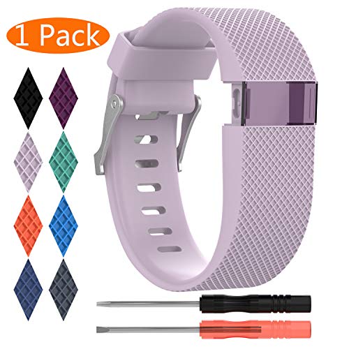KingAcc Compatible Replacement Bands for Fitbit Charge HR, Soft Silicone Band with Metal Buckle Fitness Wristband Sport Strap Women Men (1-Pack, Light Purple/Lavender, Large)