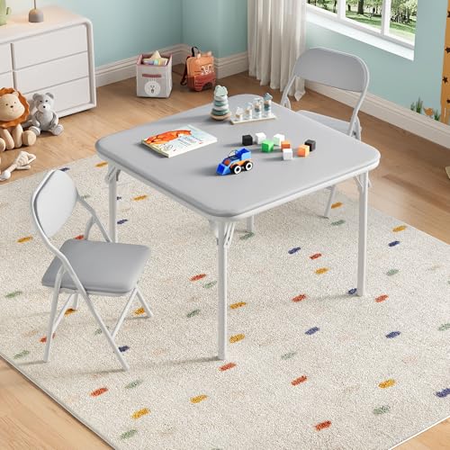 Garvee 3-Piece Folding Kids Table and Chairs Set, Adjustable Height Activity Table with 4 Chairs for Toddlers 3-8, BPA-Free Steel Frame | طقم طاولة أطفال