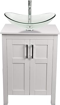 24 Inches Traditional Bathroom Vanity Set In White Finish Single Bathroom Vanity With Top And 2 Door Cabinet Boat Tempered Glass Clear Sink Top With Single Faucet Hole Amazon Com