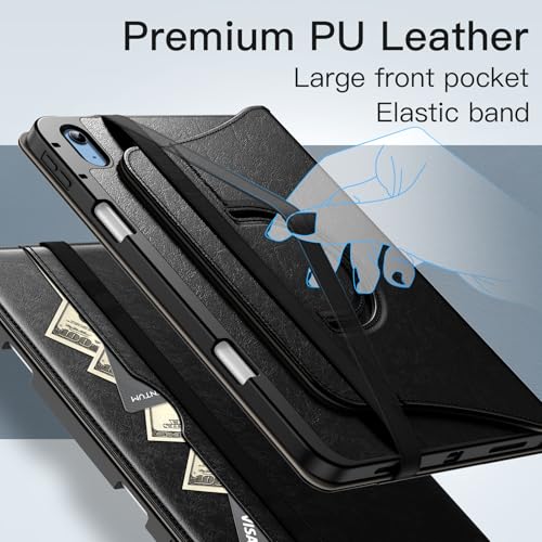JETech Funda Giratoria para iPad (A16) 11.ª/10.ª Generación (2025/2022) con Soporte para Pencil, Carcasa Folio Cuero PU Rotación 360 Grados (Negro)