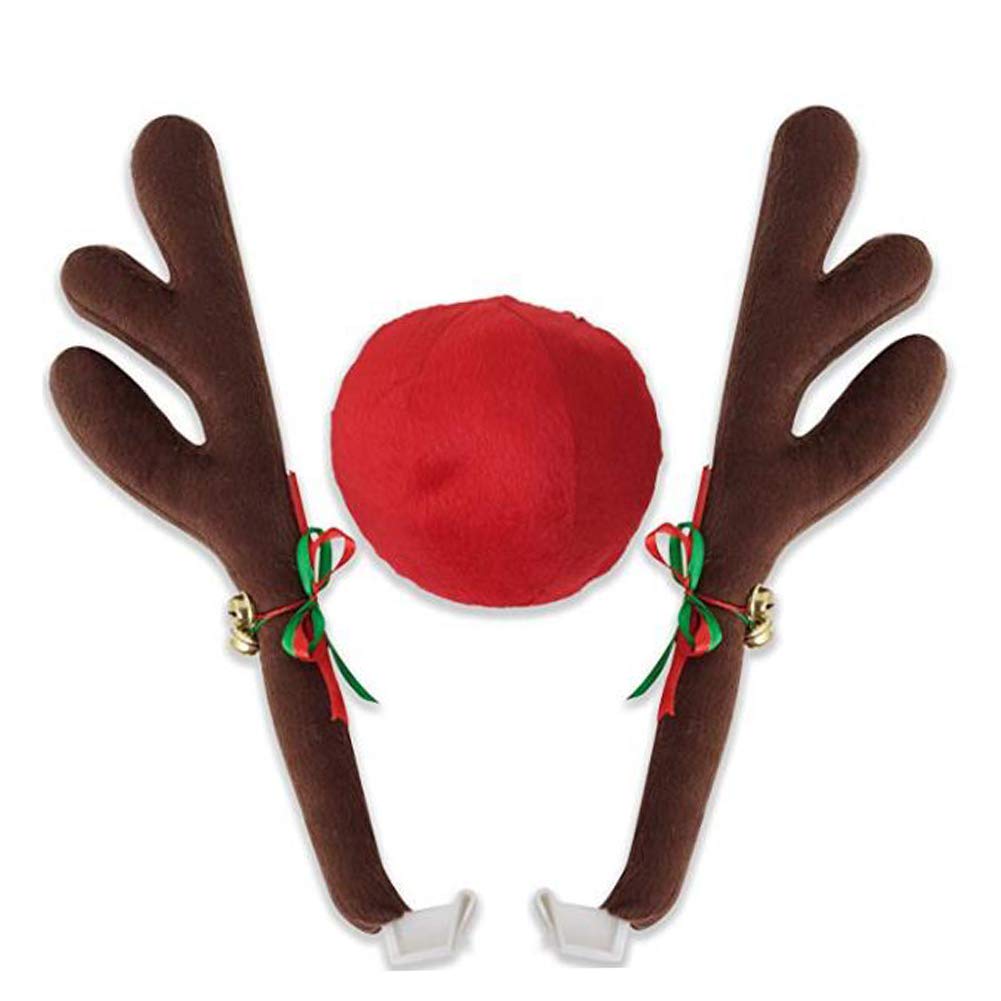 Photo 1 of Christmas Reindeer Antlers Car Decoration Kit Plush Rudolf Auto Reindeer and Red Nose Set with Jingle Bells - Best Chrictmas Gift Choice
