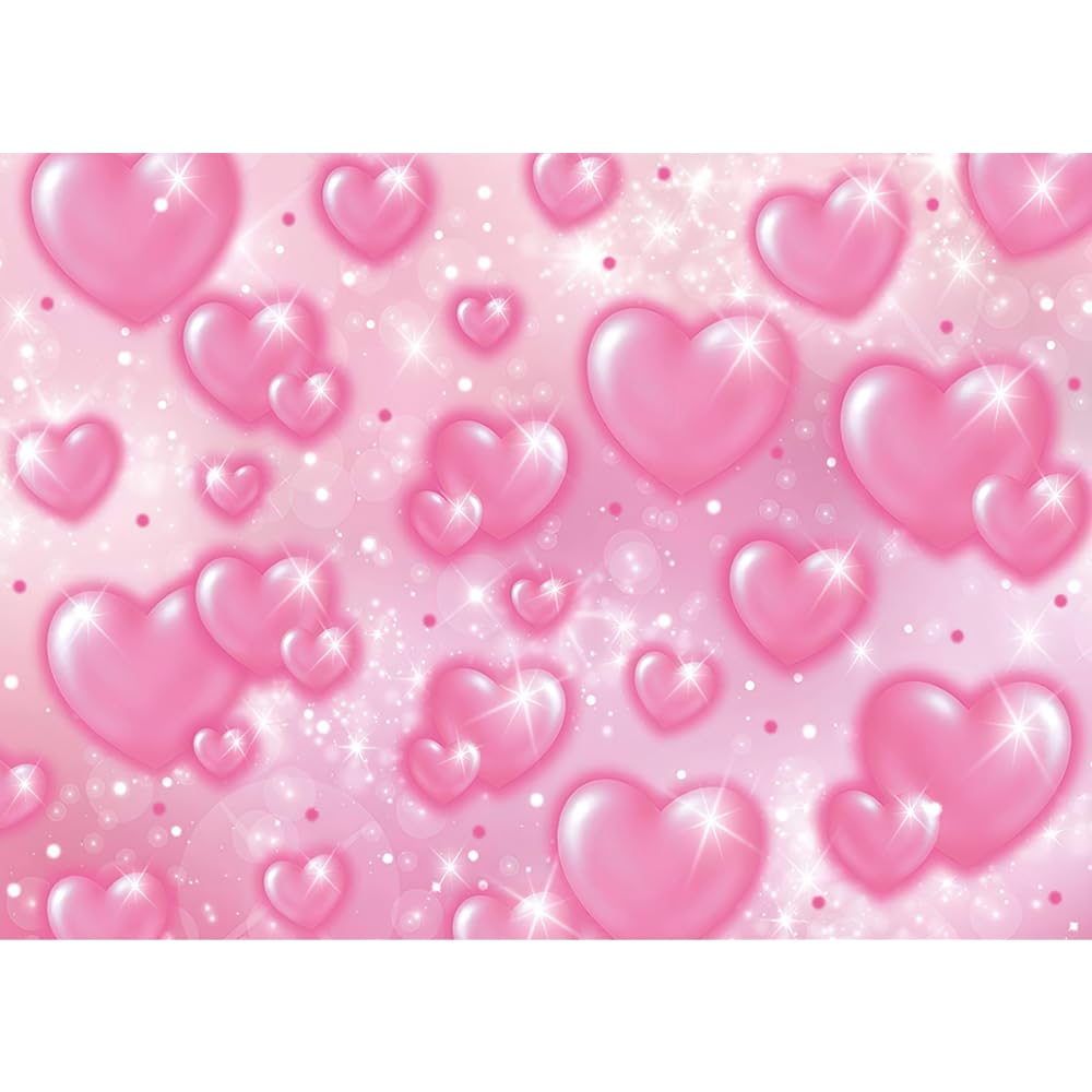 Photo 1 of 8x6ft Pink Heart Backdrop Love Hearts 90s Photography Background for Baby Shower, Birthday, Valentine's Day & Mother's Day Party Decorations Photoshoot Banner