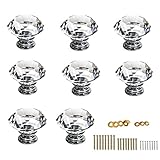 BTSKY 30mm（1.18inch） Clear Glass Crystal Cabinet Knobs Diamond Shape Pull Handle For Drawer Cupboard and Dresser, Come with 3 kinds of Screws (8 PCS)