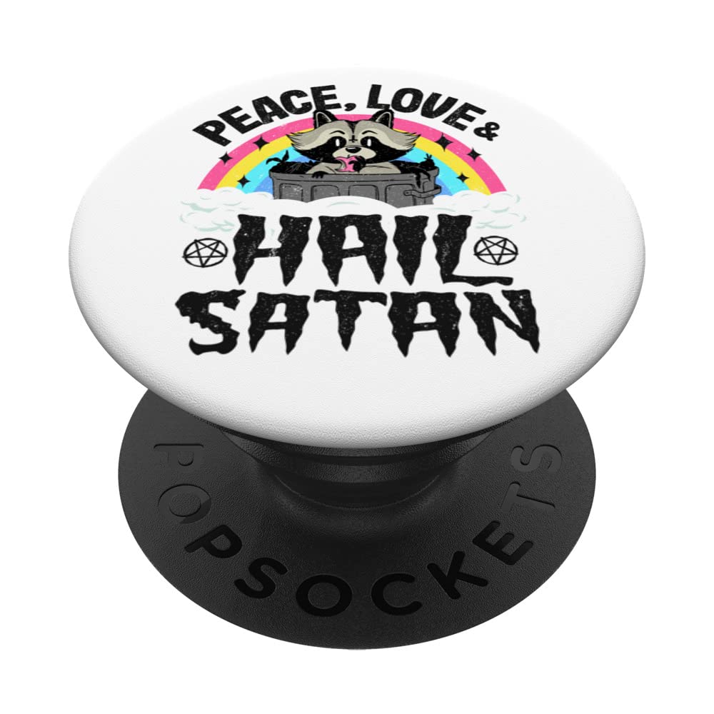 Peace Love & Hail Satan Raccoon Kids Punk Band Metal Rainbow PopSockets Swappable PopGrip
