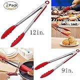 Kitchen Tongs Heat Resistant Silicone Tongs Sets Rubber Silicone Tips Silicone Grips Nonstick Tongs Cooking Tongs For Nonstick Pot Pans Salad Grill BBQ 2Pack (9 Inch,12 Inch)
