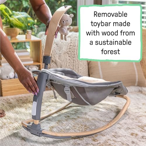 Transat Évolutif et Siège Sauteur Bébé Every Season, Arc d’Activité en Bois Amovible avec 2 Jouets, Musique et Vibration, Pliable, jusqu’à 18 kg, Gris