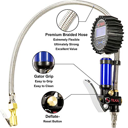TILKA TOOLS Digital Tire Inflator with Pressure Gauge - Air Compressor Accessories -White LED Light - Great Gifts of Air Tools and Accessories - Quality Auto Mechanic Tools for Men and Women 200 PSI