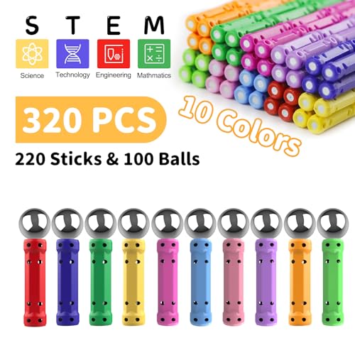 Jvchengxi 320 Pieces Magnetic Constructions Kids, Magnetic Building Blocks Sticks, Montessori Stackable Construction Toys, Educational Toys Gifts Set for Adults and Children