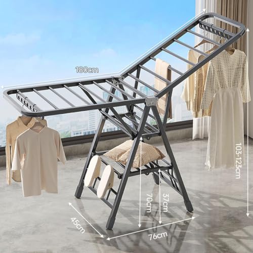 Foldable Clothes Drying Rack, 3 Tier Laundry Dry Rack Height Adjustable Clothes Hanger Stand Drying Racks, Carbon Steel Laundry Drying Rack Stand for Sheets Towels (180cm)