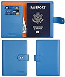 SimpacX Leather Passport Holder Wallet Cover Case Travel Wallet RFID Blocking 12 Contract Colors (Blue)