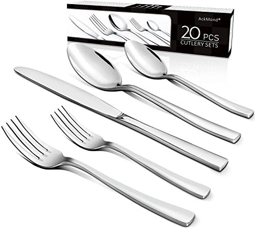 AckMond Flat 20-Piece Stainless-Steel Cutlery Set Flatware Set Tableware Dinnerware Knife Fork Spoon, Service for 4