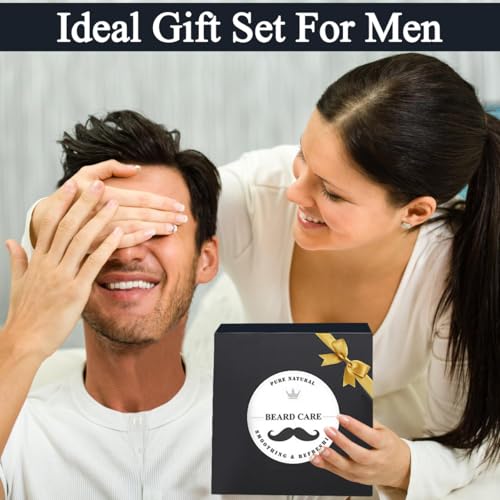 Azulmart Beard Growth Kit 12Pcs, Beard Care Beard Grooming Set Include 2Pack Beard Wash, Beard Oil, Beard Conditioner, Brush Comb, Mustache Scissors, Balm Storage Bag Gift for Boyfriend Husband Father
