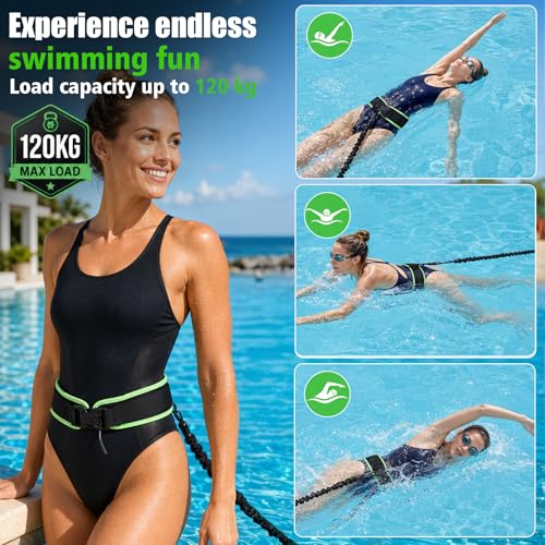 PeakQust Swimming Belt for Pool, Swimming Trainer with 3.5-8.5 m Adjustable Swimming Rope, Swimming Trainer Belt for Any Swimming Pool