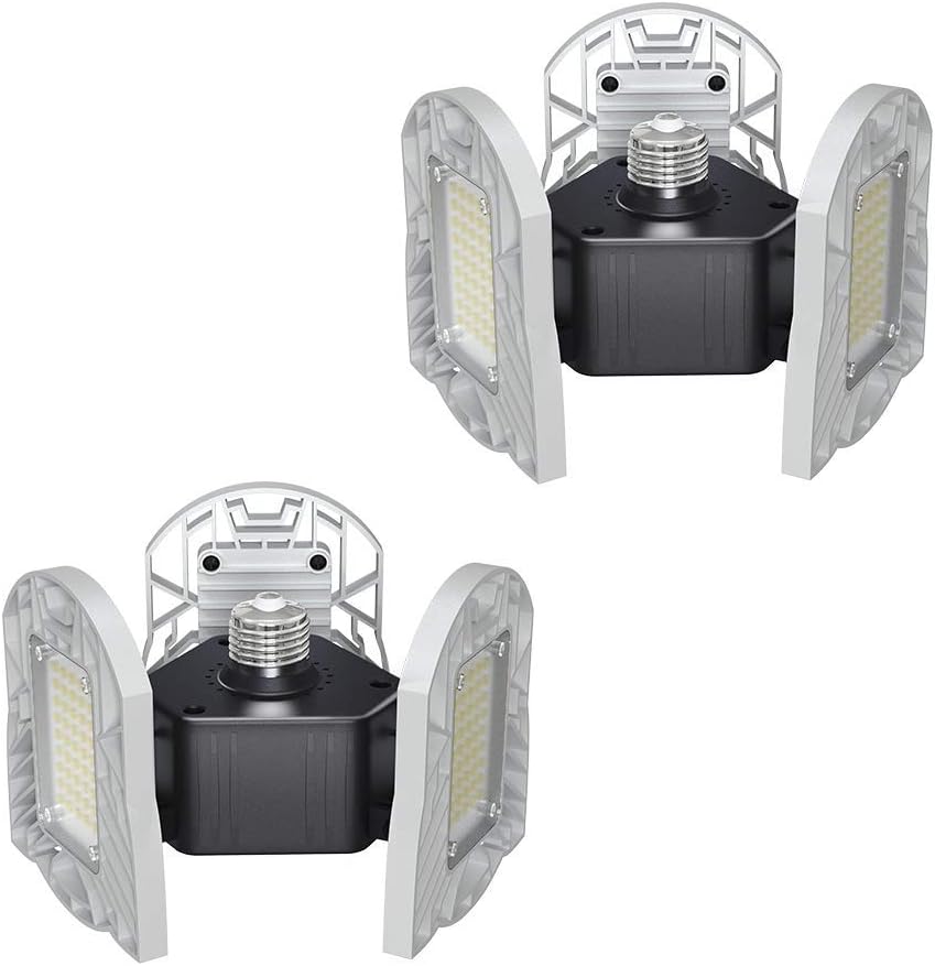 2-Pack LED Garage Lights E26/E27 60W Panels Adjustable Trilights Garage Lights 6000lm Ceiling Light for Workshop Warehouse (No Motion Activate): Home Improvement