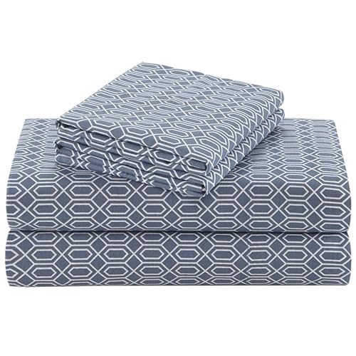 Comfort Spaces 100% Cotton Sheet Set Breathable, Lightweight, Soft with 14 Elastic Pocket Fits up to 16 Mattress, All Season Cozy Bedding, Matching Pillow Case, King Diamond Blue 4 Piece