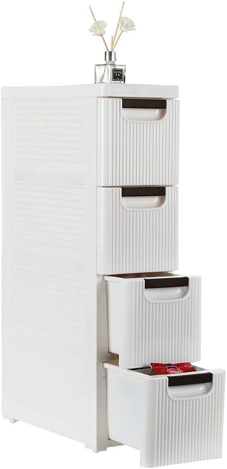 Alivinghome 4 Storage Drawer Rolling Cart Organizer and Storage,Plastic Unit on Wheels Narrow Slim Bathroom Storage Cabinet Organizer