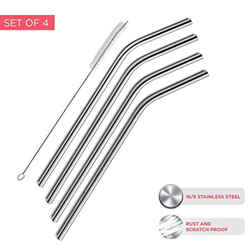 Stainless Steel Drinking Straws, Set of 4, Free Cleaning Brush Included