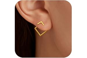 LOVECOM Ear Jacket Earrings 925 Sterling Silver Geometric Stud Earring for Women 14K Gold Plated Minimalist V Jacket Earring Jewellery Birthday Christmas Gifts to Daughter Sister