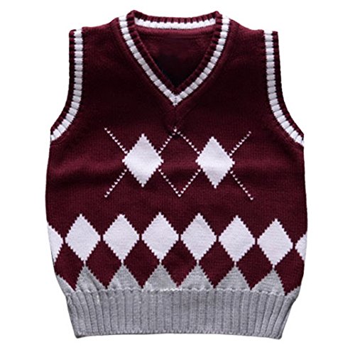 Happy Cherry Kids Knit Sweater Vest V-Neck Argyle Thicken Students Pullover