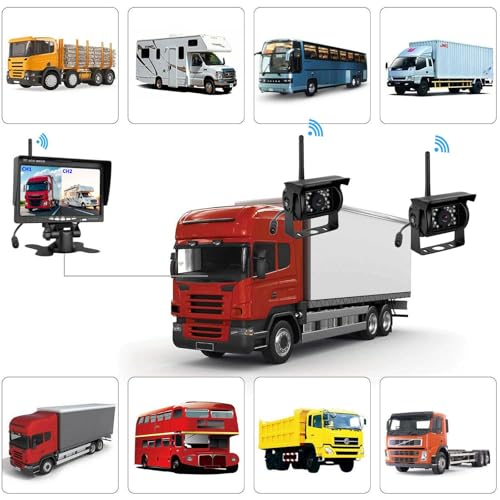 Wireless Digital Backup Camera System, 7 Inch AHD Split Screen with IP69 Waterproof Backup Camera, Infrared Night Vision, Dual Backup Camera for Truck/Trailer/Motorhome/Van