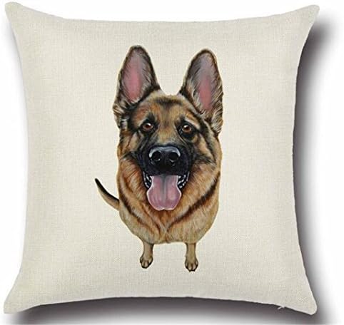 KAMA Cartoon Dogs Pillowcase Home Cotton Linen Decorative Square Throw Pillow Covers Cute Dog Cartoon Pillowcases 18 x 18 Inch (German Shepherd)
