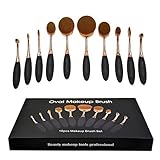 COLOR CLEANER 10 Pieces Oval Makeup Brush Set Professional Foundation Concealer Blending Blush Liquid Powder Cream Cosmetics Brushes Toothbrush Curve Makeup Tools For Face and Eyes