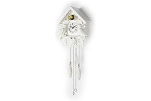 TIMEGEAR Cuckoo Clock with Night Mode, Wooden Decorations and Swinging Pendulum (White)