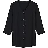 Latuza Women's 3/4 Sleeve Button Up Pajama Top Bamboo Viscose V Neck Sleep Shirt