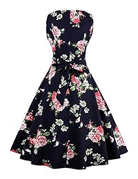 FitDesign A-line vestido de fiesta, motivos florales, estilo década de 1950, vintage, para mujer
