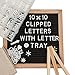 Black Felt Letter Board Set 10X10-346 CLIPPED White Plastic Changeable Letters, Numbers and Symbols- Oak Wooden Frame, Wall Mount, Easel- Bonus Letters Organizer Tray+Letter Pouch|By Papervera