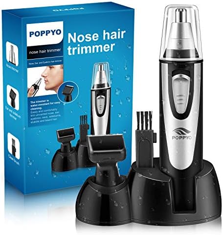 Nose Hair Trimmer for Men Women, POPPYO 2018 Professional Nose, Ear, Eyebrow Hair Trimmer Clipper, Waterproof Stainless Steel Blade, Wet/Dry, Battery-Operated, All in 1 Hair Remover Set