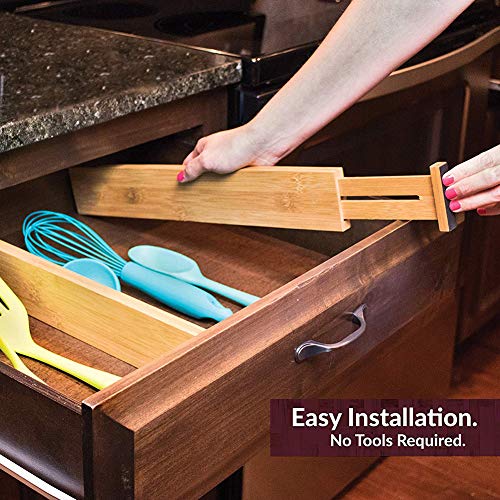 G-LEAF 4 Set Drawer Dividers Bamboo Adjustable Kitchen Drawers Organizer Divider