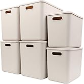 Yishyfier Plastic Storage Baskets With Lid Organizing Container Lidded Knit Storage Organizer Bins for Shelves Drawers Desktop Closet Playroom Classroom Office (4XL+2L, Light grey)
