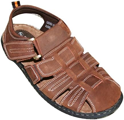 Happy Bull Men's Casual Leather Comfort Footbed Fisherman Walking Sandal sz 6.5-13 (ALASKA-13) Brown 9