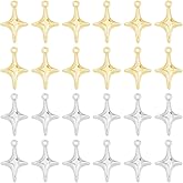 DICOSMETIC 48Pcs 2 Colors Star Charm Bulk 12mm Tiny Four-Pointed Star Pendants Small Alloy Celestial Charm Metal Vintage Charms for Earrings Necklaces Jewelry Making Craft Supplies, Hole: 1.5mm