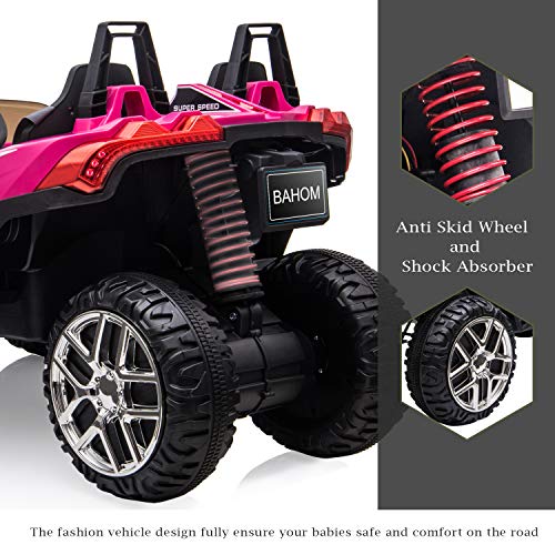 BAHOM Kids Ride On Car 2 Seats with Remote Control, 12V Kids Electric Vehicle with Manual/Parental Modes, Light/MP3/Volume Control (Pink) - Thumbnail 4